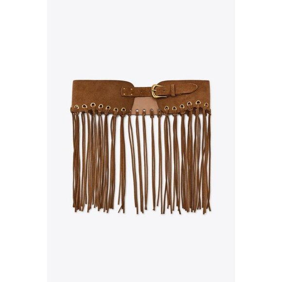 ZARA LEATHER FRINGED CUMMERBUND BELT - Picture 3 of 4